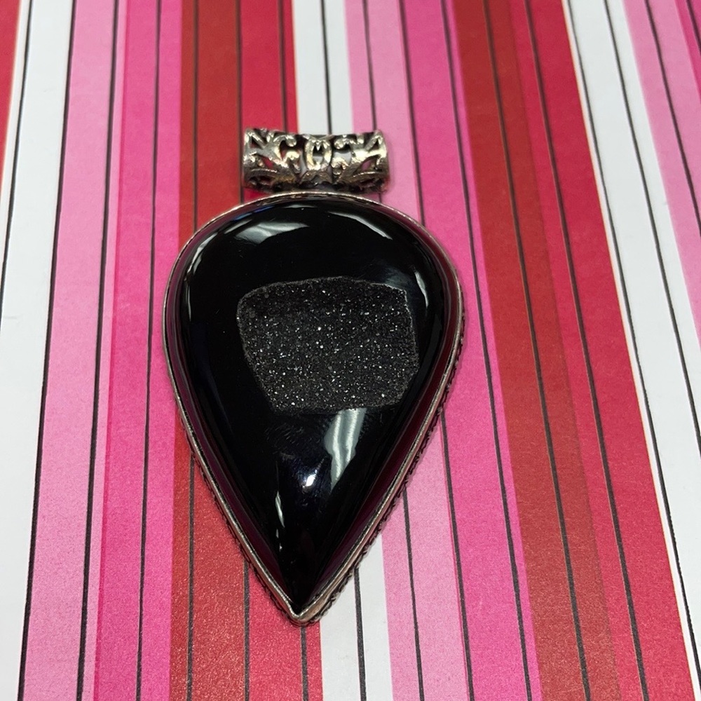 Beautiful Black Quartz Silver Pendant